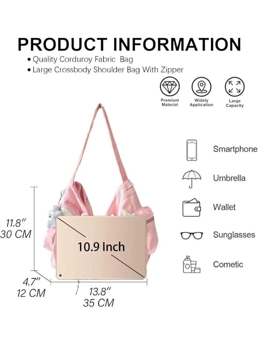 Women's White Multiple Pockets Zipper Aesthetic Hobo Bag Crossbody Handbag